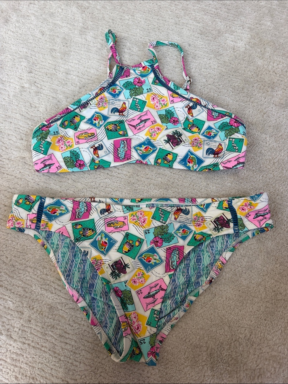 Vera Bradley Multicolor Stamps Bikini Set - Teal, Pink, Yellow